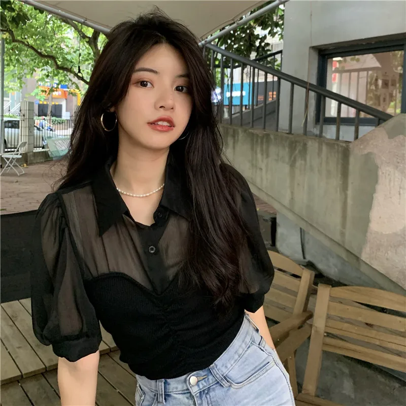 Women's Chiffon Shirt French Slim Fit Patchwork Fake Two-piece Mesh Blouse Spring/Summer New Fashion Versatile Short Sleeved Top
Women's Chiffon Shirt French Slim Fit Patchwork Fake Two-piece Mesh Blouse Spring/Summer New Fashion Versatile Short Sleeved Top