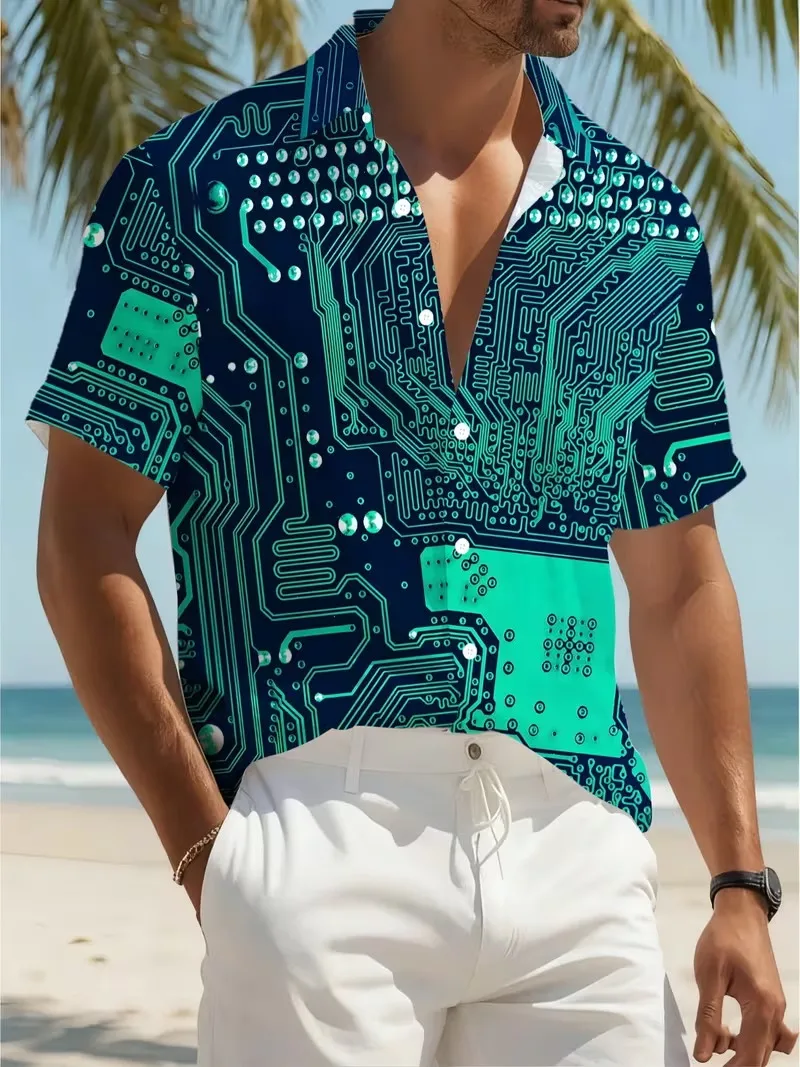 Men's Circuit Board Print Hawaiian Shirts 3D Tech Style Electronic Pattern Short Sleeve Beach Shirt Summer Vacation Aloha Shirt
Men's Circuit Board Print Hawaiian Shirts 3D Tech Style Electronic Pattern Short Sleeve Beach Shirt Summer Vacation Aloha Shirt