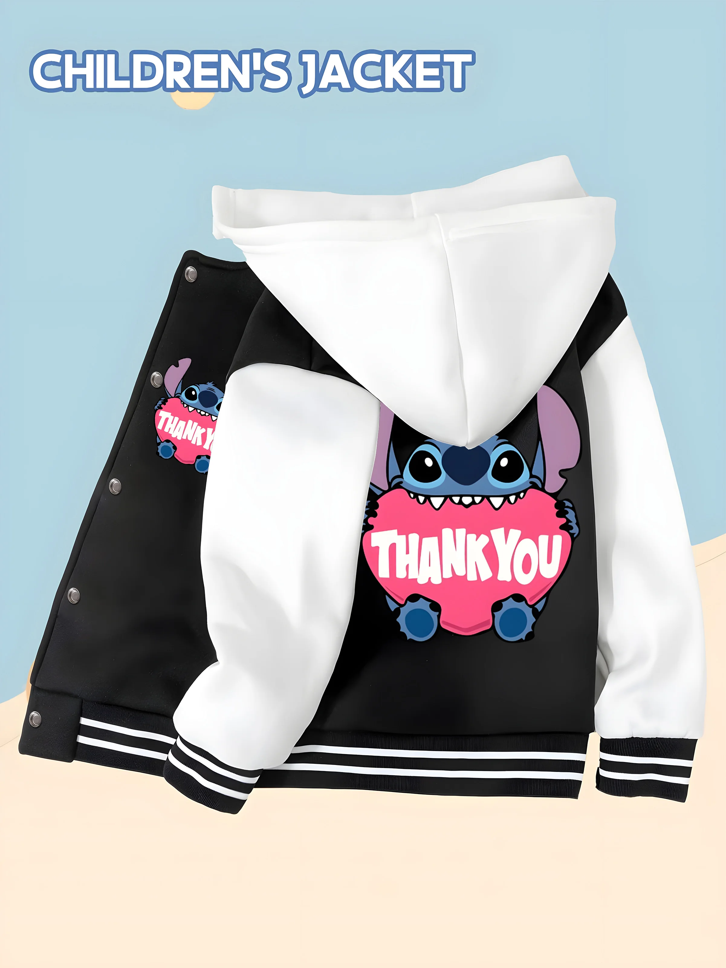 MINISO Disney Thanksgiving Stitch Baseball Boys Jacket - Double-sided heart "THANK YOU" print, soft fabric for outdoor wear
MINISO Disney Thanksgiving Stitch Baseball Boys Jacket - Double-sided heart "THANK YOU" print, soft fabric for outdoor wear