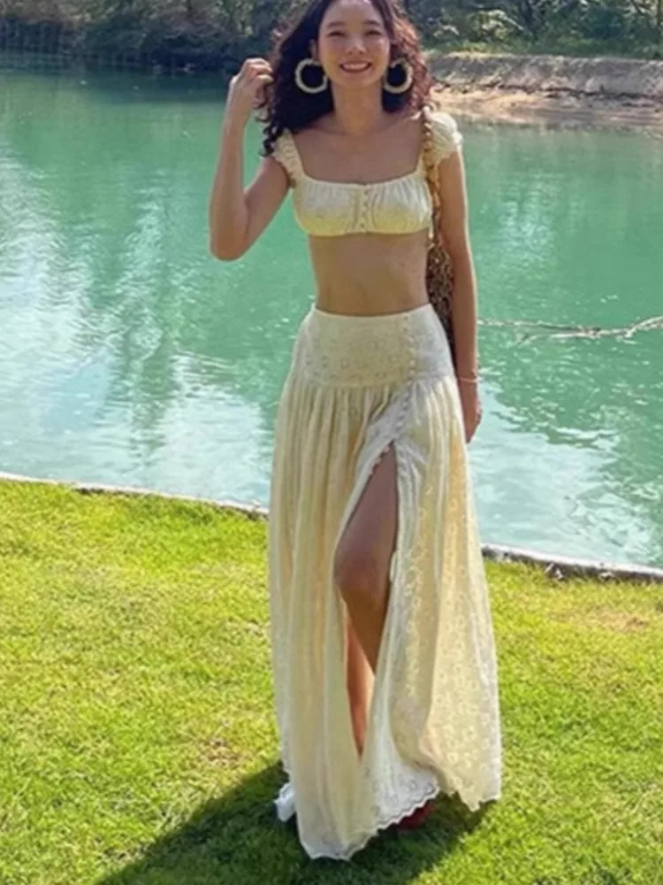 Beachwear Sexy Woman 2 Piece Set Outfit Suspender Top Long Skirt Vacation Solid Color Two Piece Outfits Temperament Simple Style
Beachwear Sexy Woman 2 Piece Set Outfit Suspender Top Long Skirt Vacation Solid Color Two Piece Outfits Temperament Simple Style