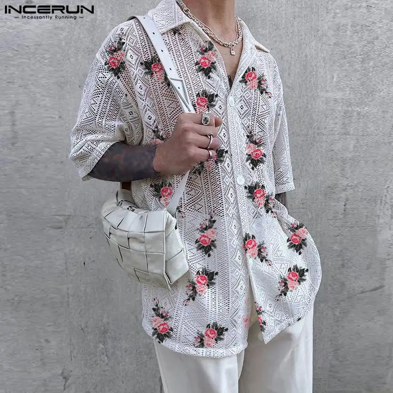 2024 Men Shirt Mesh Transparent Flower Printing Lapel Short Sleeve Summer Men Clothing Streetwear Fashion Casual Shirts INCERUN
2024 Men Shirt Mesh Transparent Flower Printing Lapel Short Sleeve Summer Men Clothing Streetwear Fashion Casual Shirts INCERUN