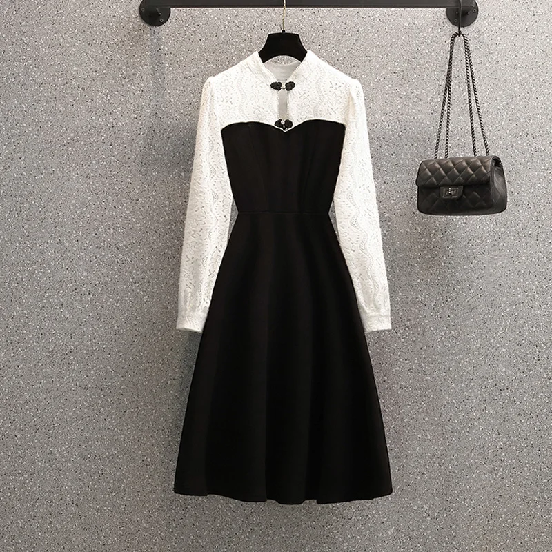 Women Plus Size Black White Patchwork Midi Party Dress Chinese Style Beading Cheongsam Long Sleeve A Line Slim Elegant Spring
Women Plus Size Black White Patchwork Midi Party Dress Chinese Style Beading Cheongsam Long Sleeve A Line Slim Elegant Spring