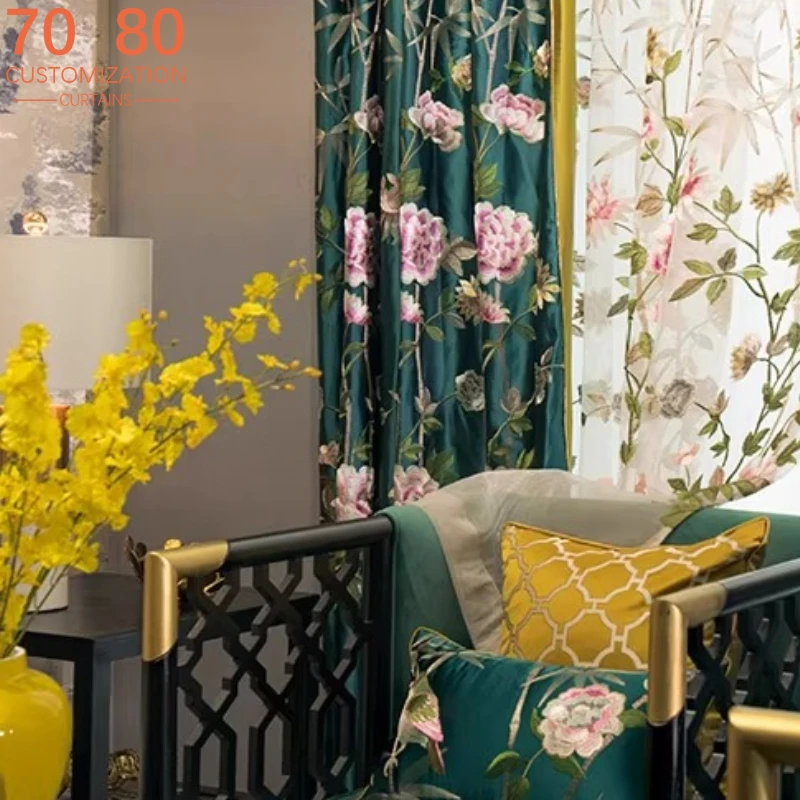 Dark Green Chinese Style Embroidery Glossy Window Screen Curtains for Living Room Bedroom Balcony Villa Customization
Dark Green Chinese Style Embroidery Glossy Window Screen Curtains for Living Room Bedroom Balcony Villa Customization