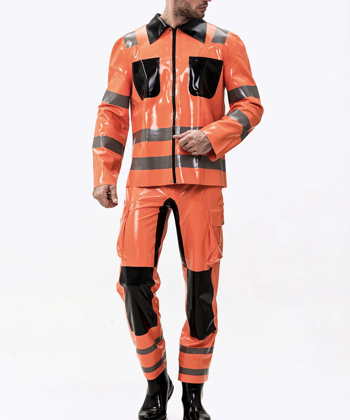 rubber men's orange latex suit black gray skin tight latex two piece set clubwear fashion customized cosplay
rubber men's orange latex suit black gray skin tight latex two piece set clubwear fashion customized cosplay