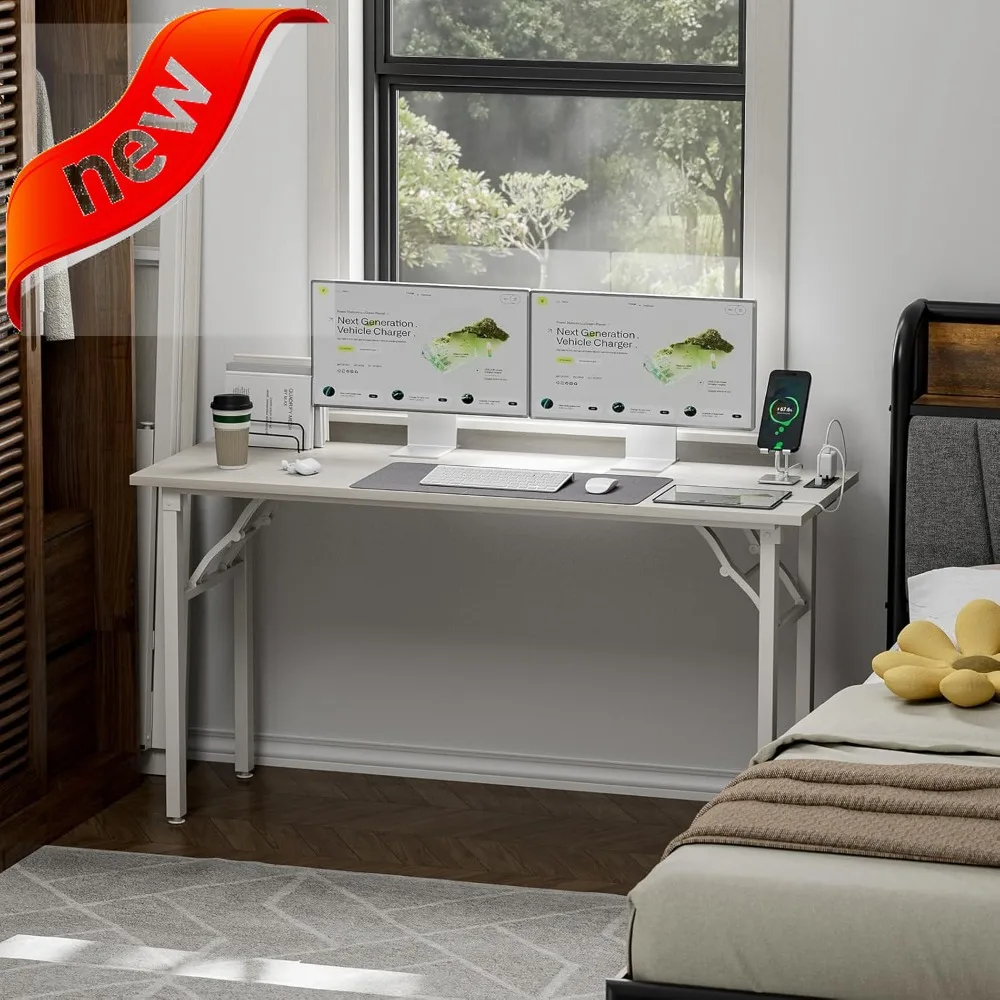 55.1" Folding Computer Desk with USB Ports & Power Outlets - No Assembly Required, Space Saving Office Table
55.1" Folding Computer Desk with USB Ports & Power Outlets - No Assembly Required, Space Saving Office Table
