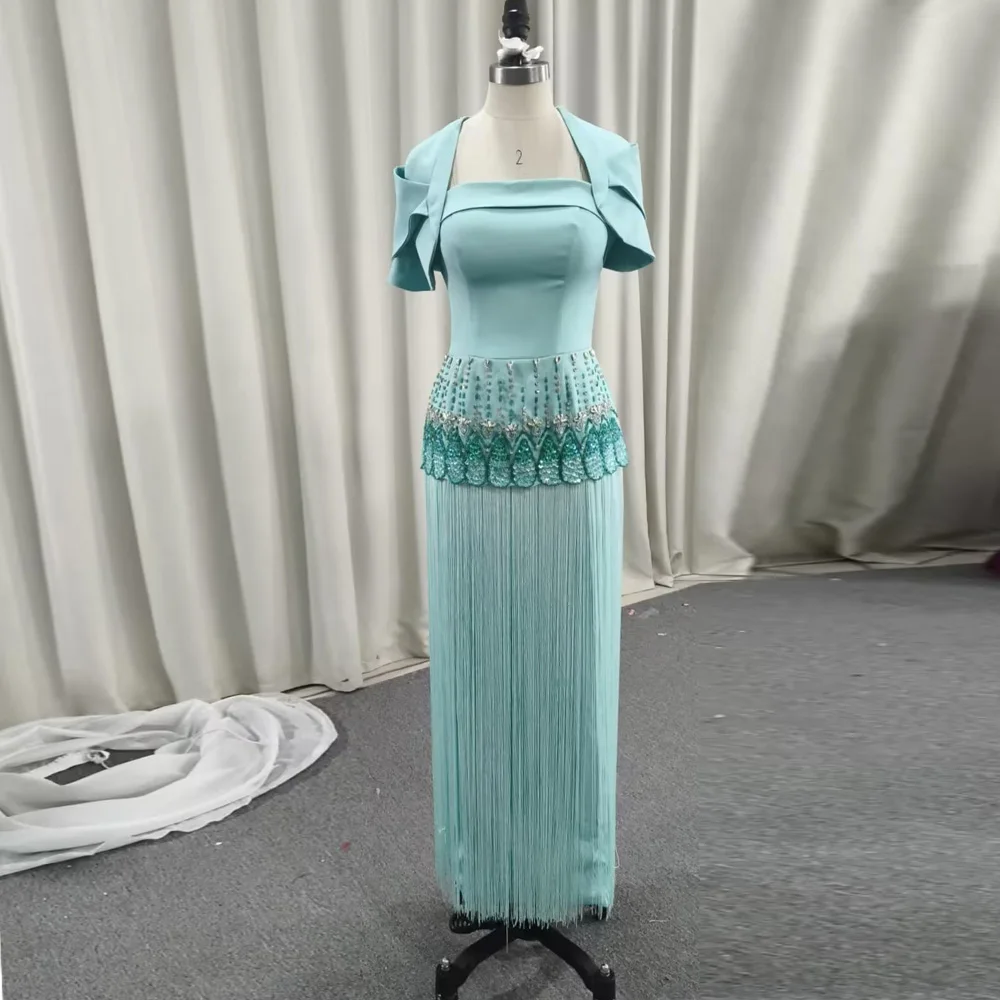 Customized Beaded Waist Prom Dress Tassel Strapless Wedding Guest Dress with Jacket Padded Shoulder Formal Evening Party Gown
Customized Beaded Waist Prom Dress Tassel Strapless Wedding Guest Dress with Jacket Padded Shoulder Formal Evening Party Gown