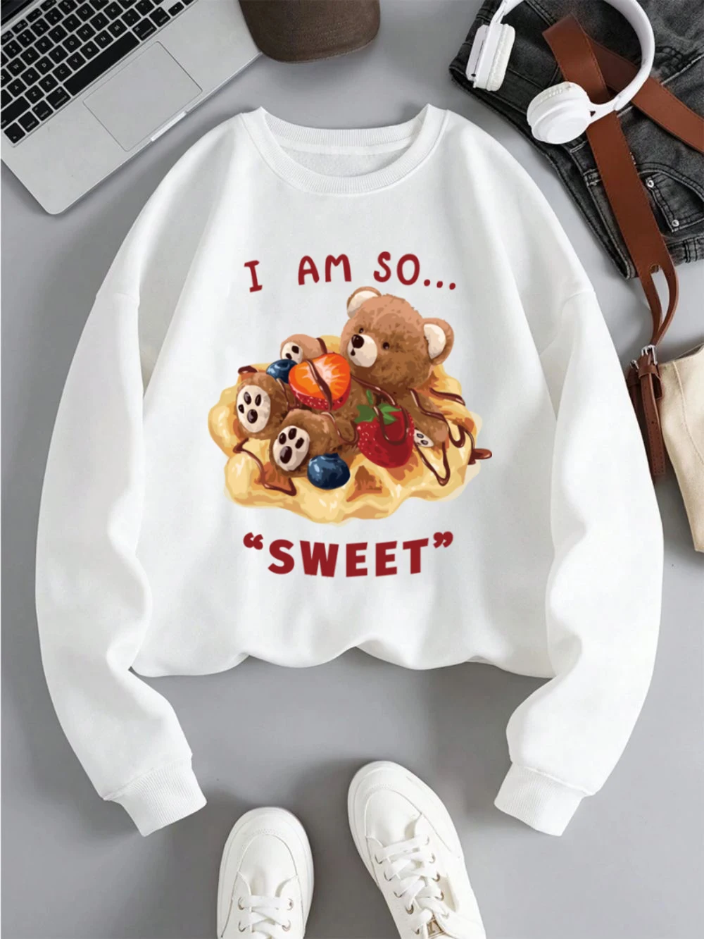 Cake Bear Sweatshirt Women I Am So Sweet Letter Prints Hoodie Fleece Warm Crewneck Loose Pullover Fashion Sporty Female Clothes
Cake Bear Sweatshirt Women I Am So Sweet Letter Prints Hoodie Fleece Warm Crewneck Loose Pullover Fashion Sporty Female Clothes