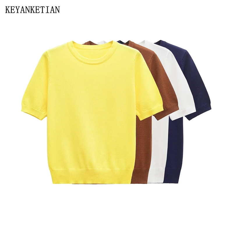 KEYANKETIAN 2025 Summer New Women's Solid color Short Sleeve Knitted Top Simple style Slim Thin O-Neck Pullover Basic Knitwear
KEYANKETIAN 2025 Summer New Women's Solid color Short Sleeve Knitted Top Simple style Slim Thin O-Neck Pullover Basic Knitwear