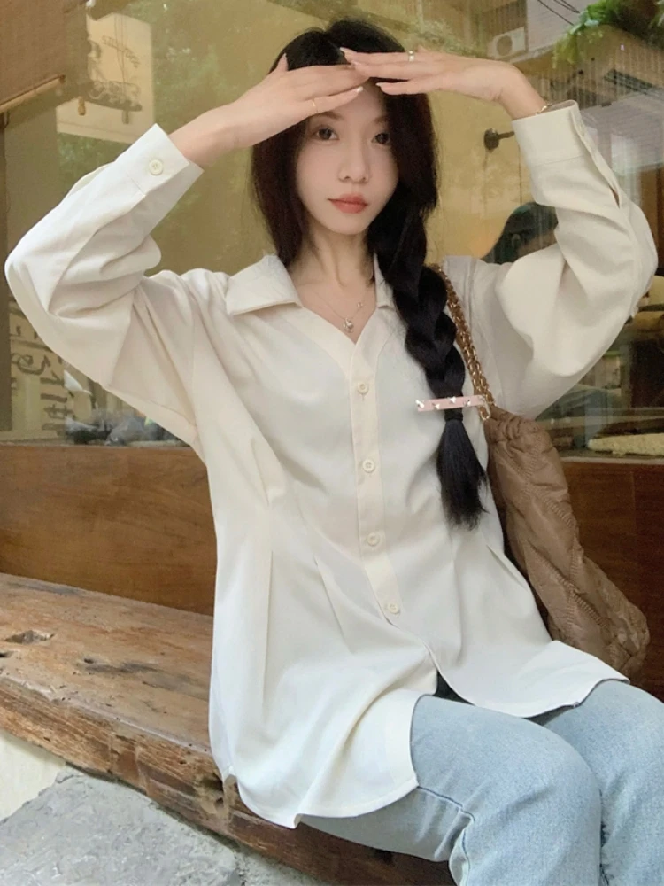 Slimming Long Sleeve Shirt Women's Spring Autumn plus Size Conceal Belly Design Korean Style Collar Button up Loose Fit
Slimming Long Sleeve Shirt Women's Spring Autumn plus Size Conceal Belly Design Korean Style Collar Button up Loose Fit