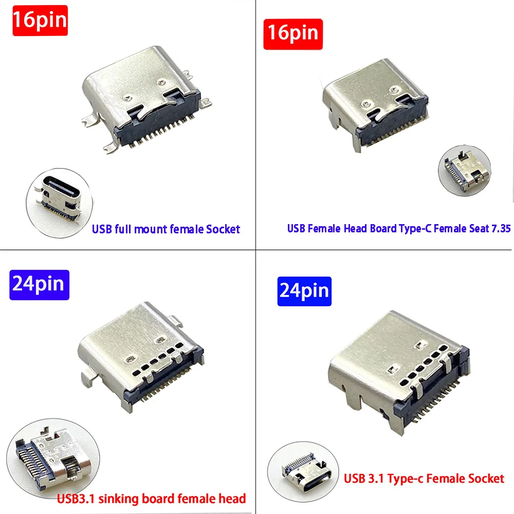Type C USB Connector Female Charging Port Jack 16pin 24Pin Type-C Socket PCB Soldering SMD SMT DIY Repair Type C Adapter
Type C USB Connector Female Charging Port Jack 16pin 24Pin Type-C Socket PCB Soldering SMD SMT DIY Repair Type C Adapter