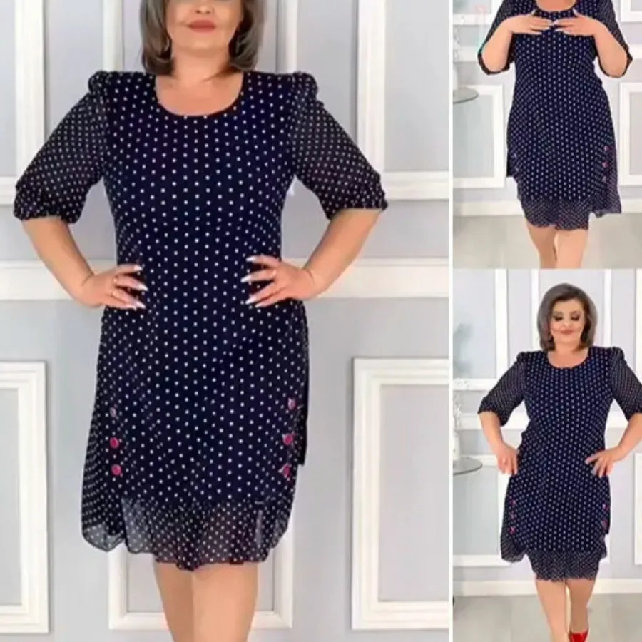 【New style】- 2026 summer new European and American polka dot dress women's round collar short sleeve medium and long polka do
【New style】- 2026 summer new European and American polka dot dress women's round collar short sleeve medium and long polka do
