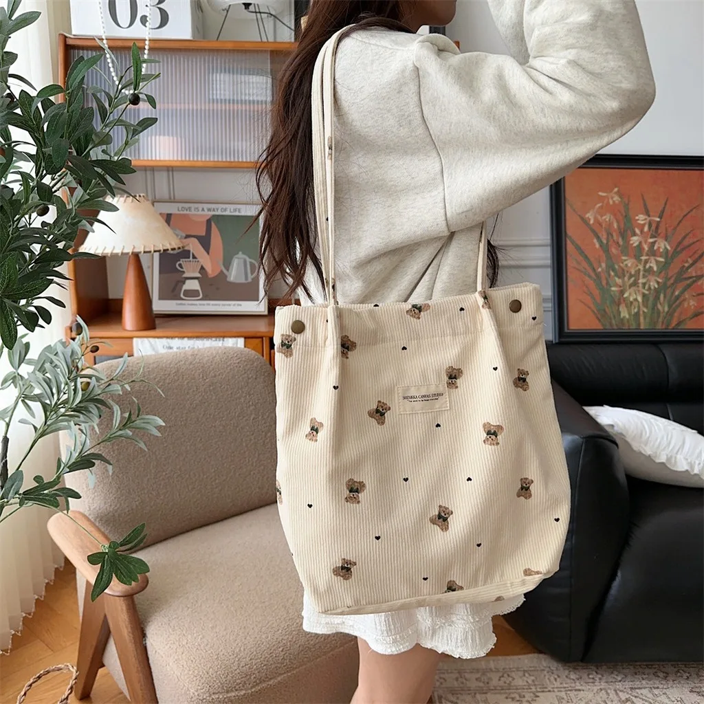Dual Strap Bag Trendy Corduroy Tote Bag Large Capacity Handbag Versatile Magnetic Closure Bag For Campus Life Daily School Use Dual Strap Bag Trendy Corduroy Tote Bag Large Capacity Handbag Versatile Magnetic Closure Bag For Campus Life Daily School Use
