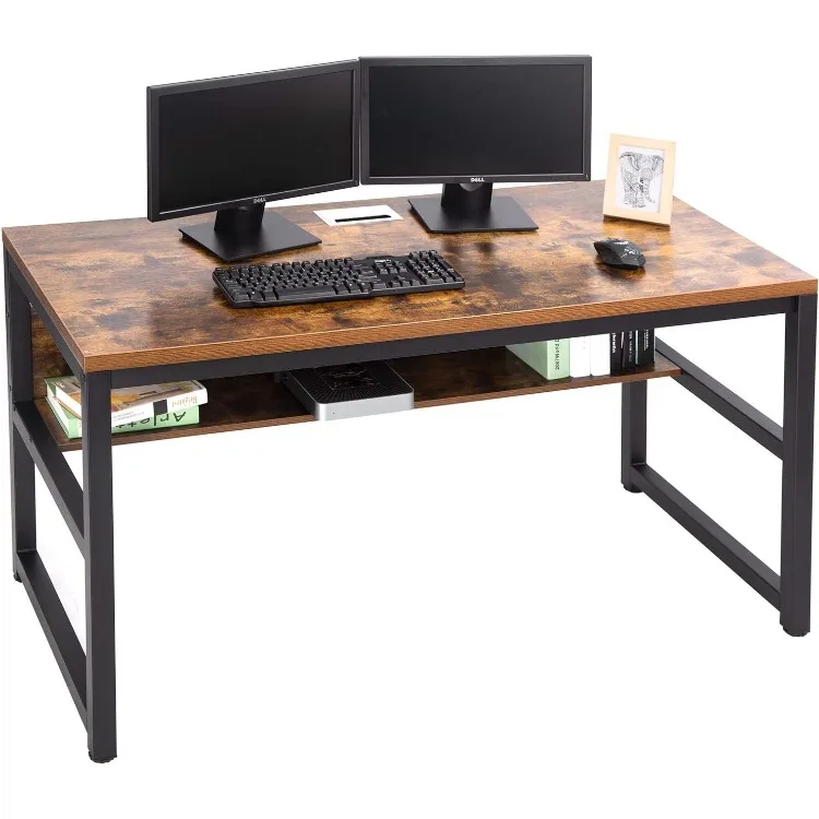 Computer Desk with Bookshelf/Metal Hole Cable Cover 1.18" Thick Desk (55", Rustic Brown)
Computer Desk with Bookshelf/Metal Hole Cable Cover 1.18" Thick Desk (55", Rustic Brown)