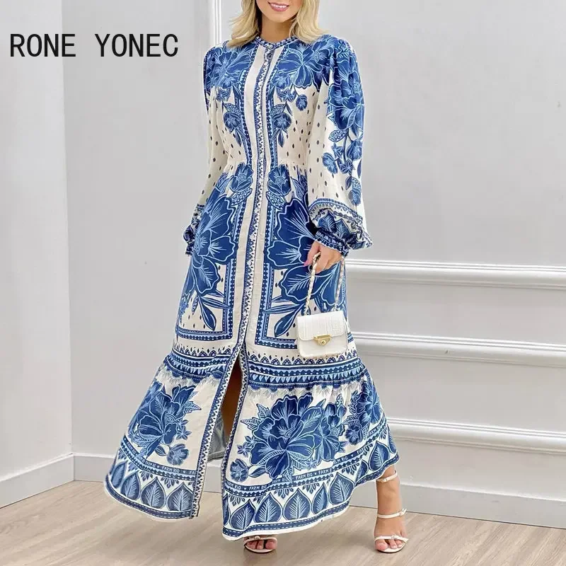 Women Chic All Over Print Round Collar Button Lantern Sleeves Ruffle Hem Maxi A-line Dress
Women Chic All Over Print Round Collar Button Lantern Sleeves Ruffle Hem Maxi A-line Dress