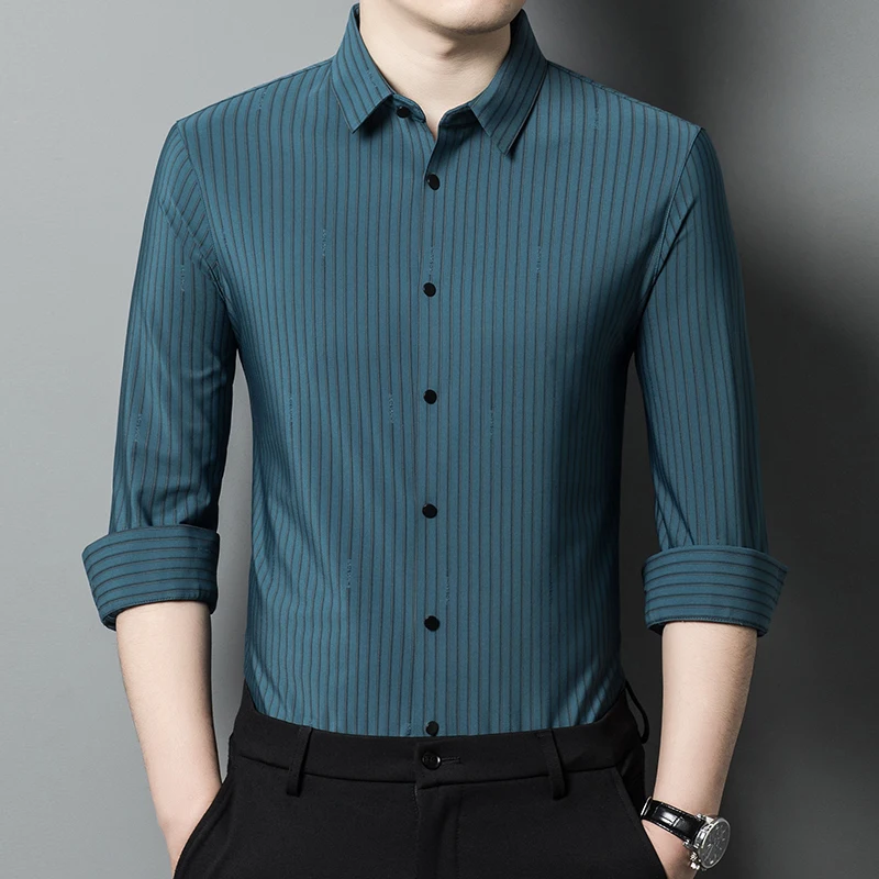 Autumn New Fashion Shirts For Men Long Sleeved Striped Easy Care Smooth Comfortable Quality Seamless Gentleman Camisas De Hombre
Autumn New Fashion Shirts For Men Long Sleeved Striped Easy Care Smooth Comfortable Quality Seamless Gentleman Camisas De Hombre