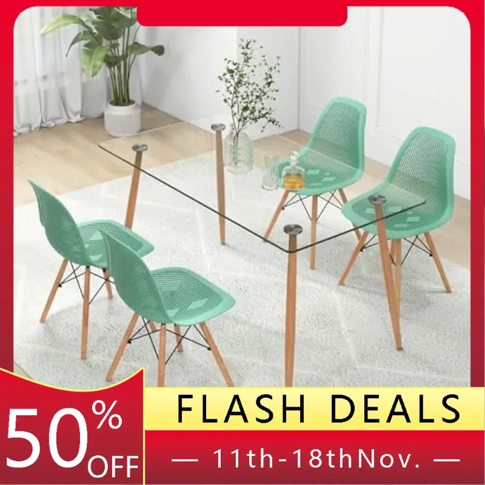 5-Piece Dining Table Set, Modern Dinette Set of 5, Table & Chair Set for 5, Rectangular Glass Dining Table & 4 Green Mesh Chairs
5-Piece Dining Table Set, Modern Dinette Set of 5, Table & Chair Set for 5, Rectangular Glass Dining Table & 4 Green Mesh Chairs