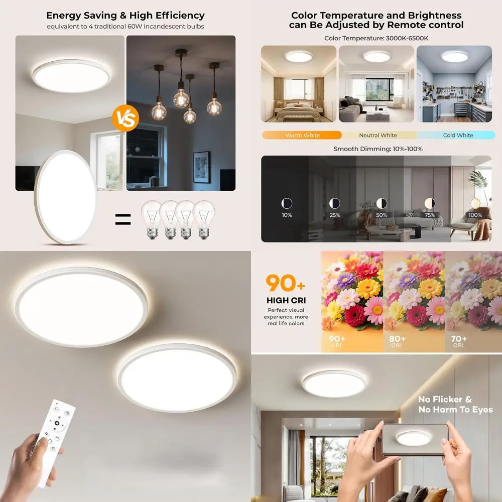 Adjustable LED Flush Ceiling Light with Remote, 3000K-6500K, Ultra Thin Modern Design for Home (White, 15.4Inch, 2-Pack)
Adjustable LED Flush Ceiling Light with Remote, 3000K-6500K, Ultra Thin Modern Design for Home (White, 15.4Inch, 2-Pack)