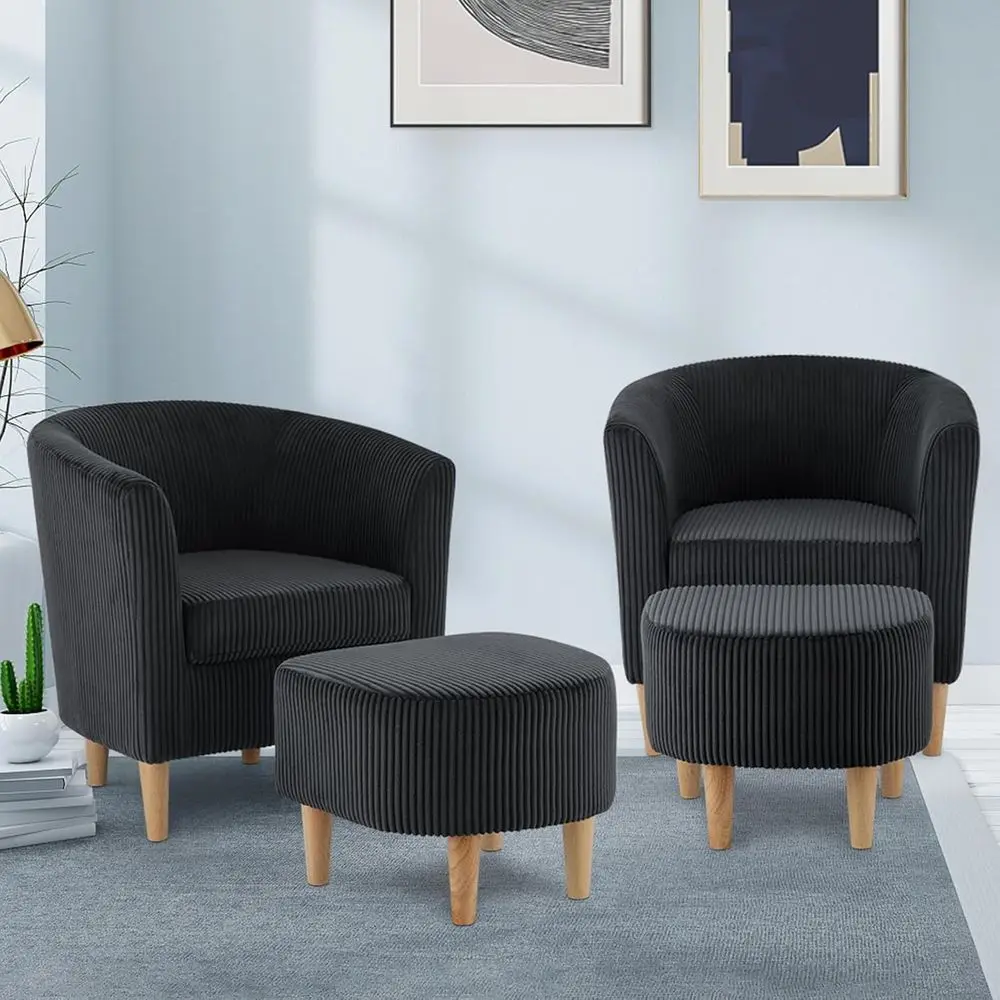 Pair of Accent Chairs: Barrel & Comy Armchairs with Ottoman, Corduroy Upholstery, Suitable for Living Room, Bedroom, or Reading
Pair of Accent Chairs: Barrel & Comy Armchairs with Ottoman, Corduroy Upholstery, Suitable for Living Room, Bedroom, or Reading