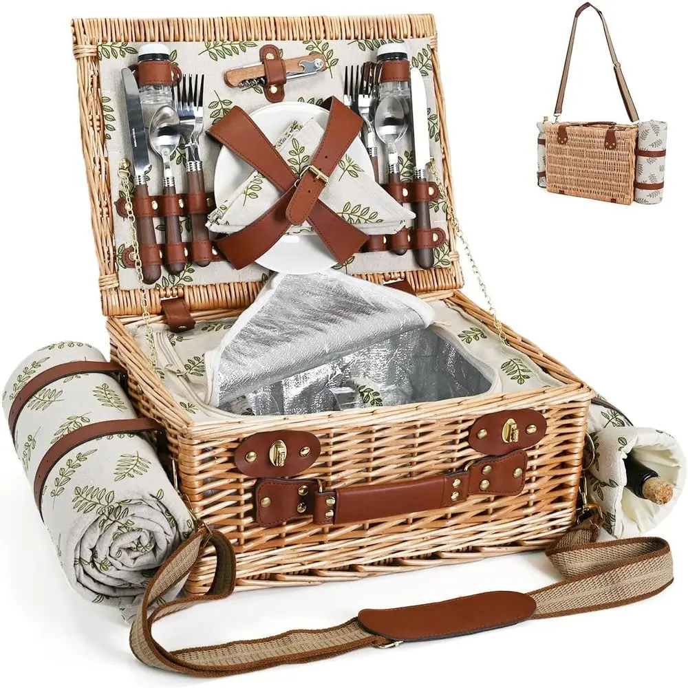 Picnic Basket with Blanket and Wine Pouch or 4, Wicker Picnic Set with Insulated Liner Cooler Bag Hamper or Camping,Wedding - Le
Picnic Basket with Blanket and Wine Pouch or 4, Wicker Picnic Set with Insulated Liner Cooler Bag Hamper or Camping,Wedding - Le