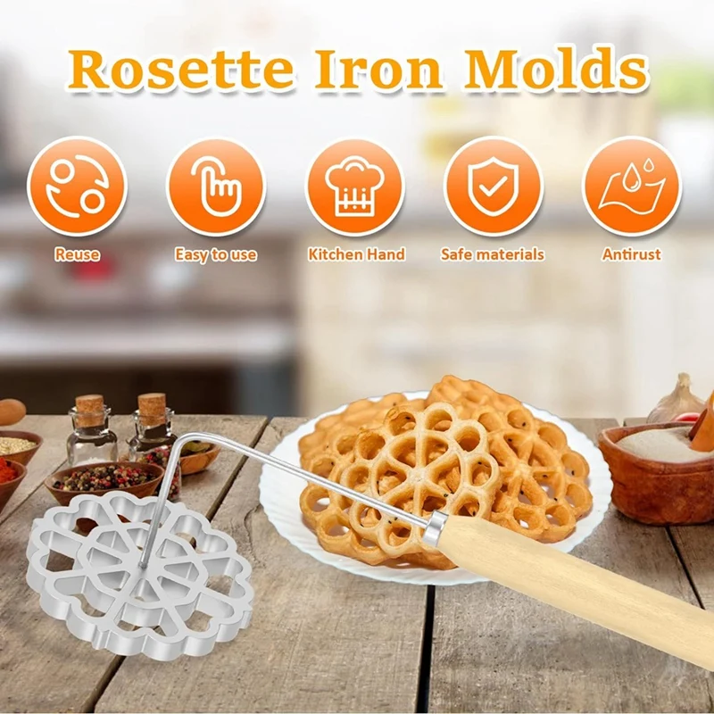 Bunuelos Mold With Wooden Handle, Aluminum Bunuelos Cookie Maker Mold Rosette Timbale Iron Set 1 Piece
Bunuelos Mold With Wooden Handle, Aluminum Bunuelos Cookie Maker Mold Rosette Timbale Iron Set 1 Piece