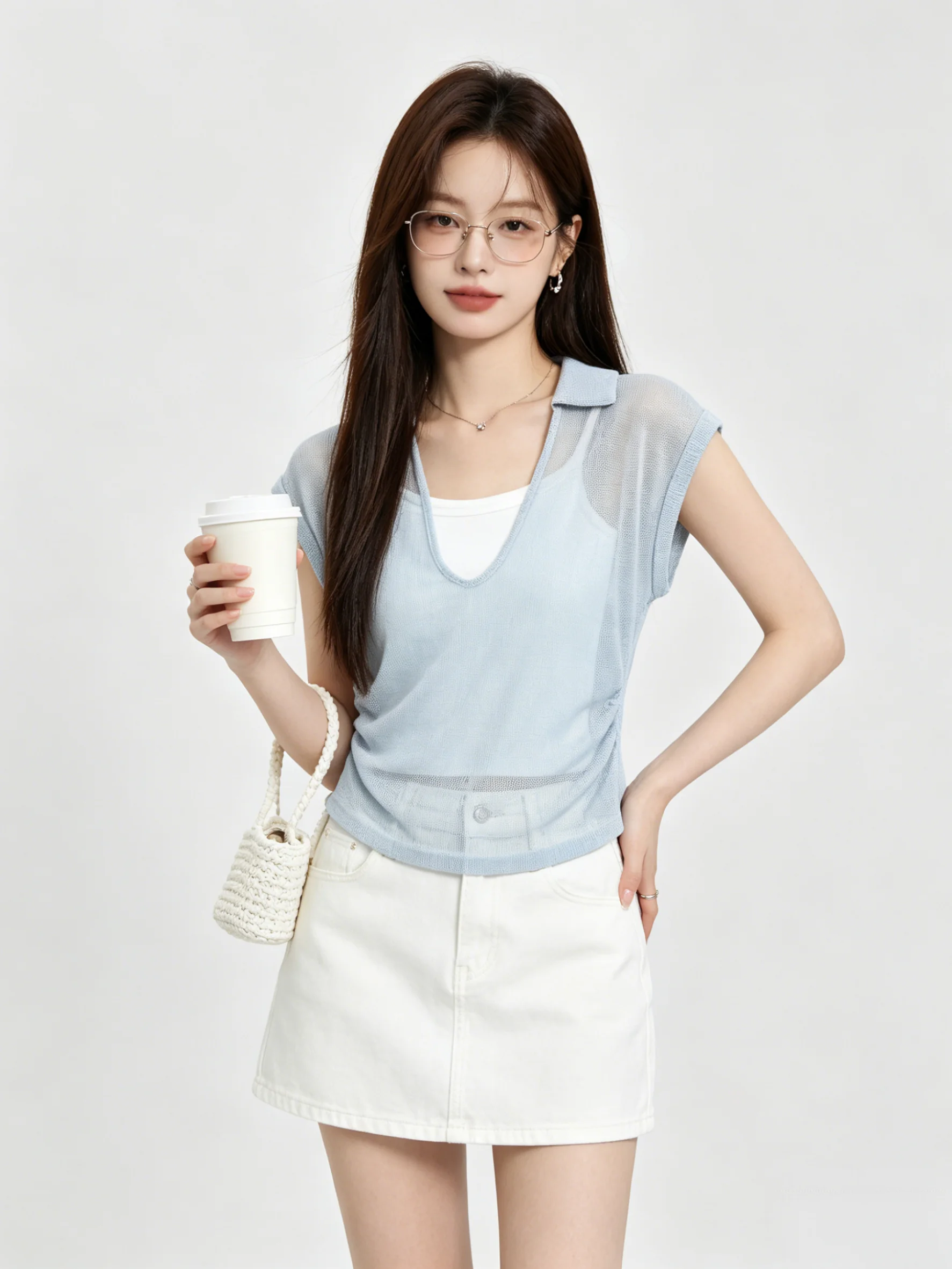 Slimming Effect Thin Short Sleeve V-Neck Top Tank Vest Set Fashionable Layering Women's Summer Outfit Two-Piece Set Collar
Slimming Effect Thin Short Sleeve V-Neck Top Tank Vest Set Fashionable Layering Women's Summer Outfit Two-Piece Set Collar