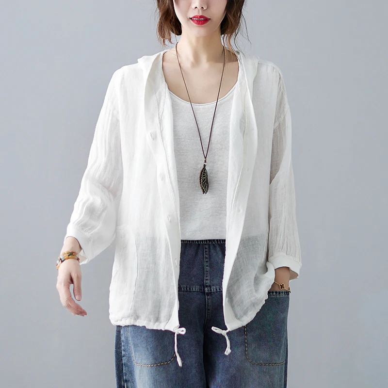 Women's Summer Loose Literary Cotton Linen Hooded Jacket Leisure Thin Sunscreen Shirt Versatile Long Sleeved Cardigan Top
Women's Summer Loose Literary Cotton Linen Hooded Jacket Leisure Thin Sunscreen Shirt Versatile Long Sleeved Cardigan Top