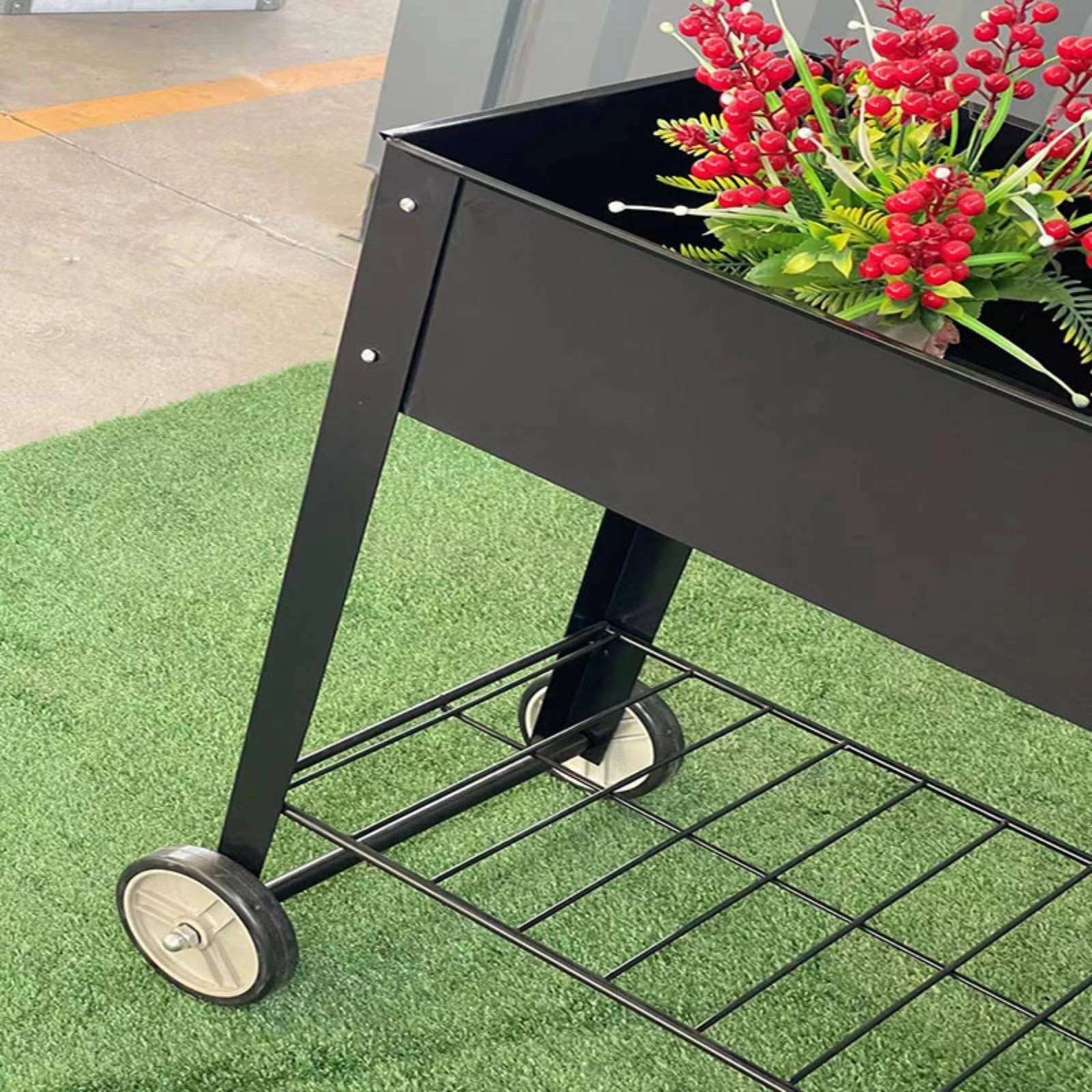 Rectangular Metal Planter Trolley Black Finish Raised Garden Bed on Wheels Movable Planting Bed Wheeled Mobile Garden Planter
Rectangular Metal Planter Trolley Black Finish Raised Garden Bed on Wheels Movable Planting Bed Wheeled Mobile Garden Planter