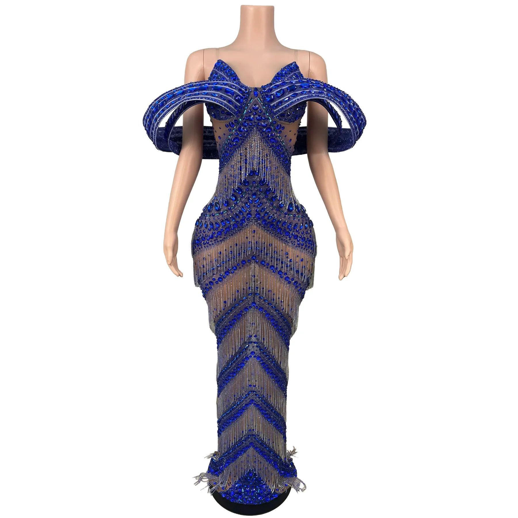 Midiexiang Elegant Blue Rhinestone Fringe Off Shoulder Sheer Mesh Mermaid Dress Wedding Guest Photoshoot Gown
Midiexiang Elegant Blue Rhinestone Fringe Off Shoulder Sheer Mesh Mermaid Dress Wedding Guest Photoshoot Gown