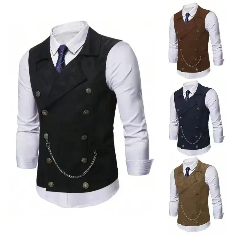 Men's Double Breasted Vest with Chain, Formal Business Waistcoat, Multi-Color Office Wedding Sleeveless Jacket
Men's Double Breasted Vest with Chain, Formal Business Waistcoat, Multi-Color Office Wedding Sleeveless Jacket