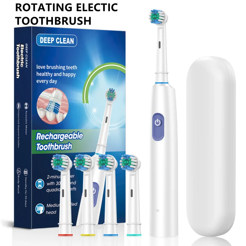 Electric Toothbrush Rotary Rechargeable Tooth Brush for Adults Smart Tooth Brush Teeth Cleaner with 1 Box 4 Soft Brush Heads
Electric Toothbrush Rotary Rechargeable Tooth Brush for Adults Smart Tooth Brush Teeth Cleaner with 1 Box 4 Soft Brush Heads