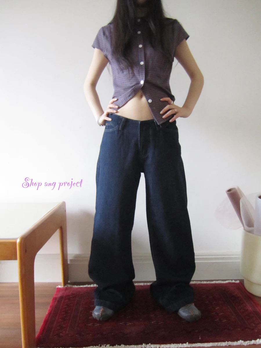 Джинсы с низкой посадкой и широкими штанинами, винтажные, свободного кроя, новинка, повседневные, на молнии, длинные брюки, темно-синие джинсы из денима
Джинсы с низкой посадкой и широкими штанинами, винтажные, свободного кроя, новинка, повседневные, на молнии, длинные брюки, темно-синие джинсы из денима