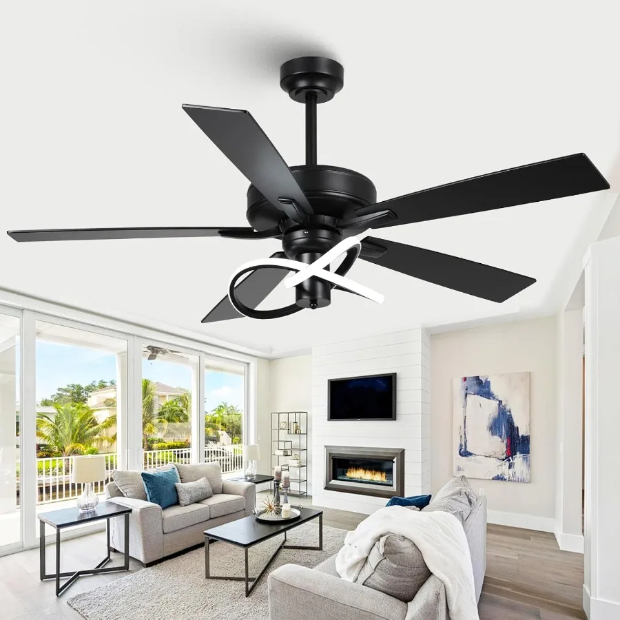 52 Inch Ceiling Fans with Lights and Remote for Indoor Outdoor Use - Creative Black Modern Design with 3CCT Lighting 6 Speed Se
52 Inch Ceiling Fans with Lights and Remote for Indoor Outdoor Use - Creative Black Modern Design with 3CCT Lighting 6 Speed Se