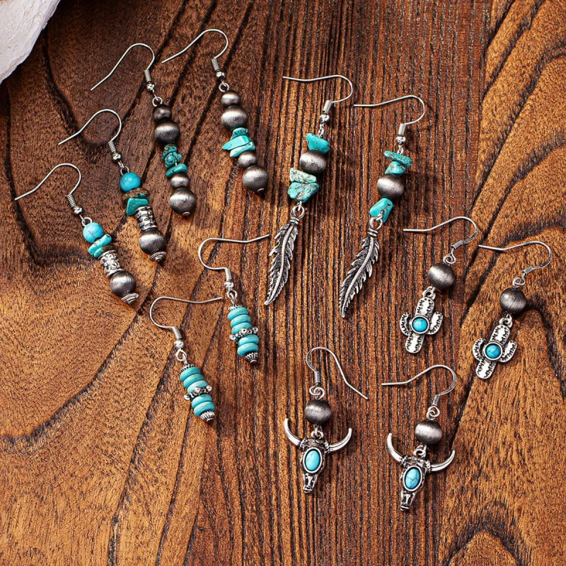 Vintage Western Turquoise Earrings Set – Rustic Cowgirl Jewelry with Feather, Cactus & Bull Head Dangles
Vintage Western Turquoise Earrings Set – Rustic Cowgirl Jewelry with Feather, Cactus & Bull Head Dangles