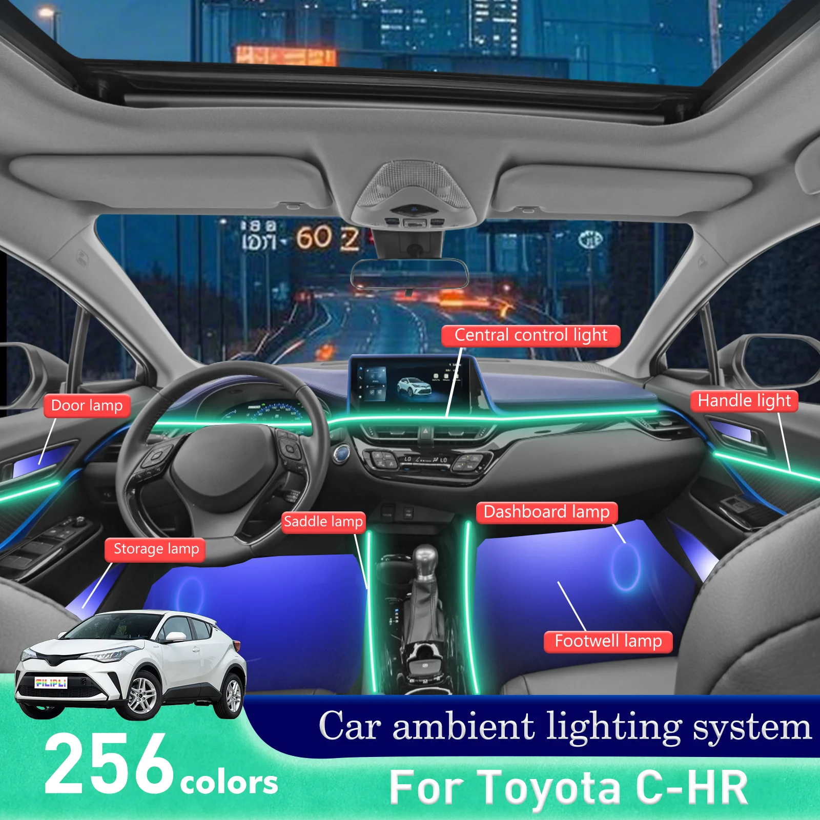 For Toyota C-HR Smart Remote Control Car Interior Ambient Light RGB 64 Colors LED Energy Saving Efficient Lamp Set
For Toyota C-HR Smart Remote Control Car Interior Ambient Light RGB 64 Colors LED Energy Saving Efficient Lamp Set