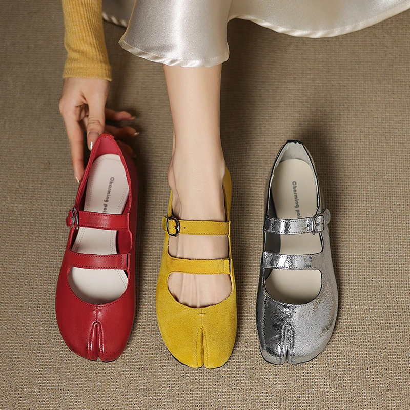 Genuine Leather Mary Jane Shoes, Split Toe Silver Ballet Flats, Fashion Casual Sneakers ,Summer Women Shoes
Genuine Leather Mary Jane Shoes, Split Toe Silver Ballet Flats, Fashion Casual Sneakers ,Summer Women Shoes