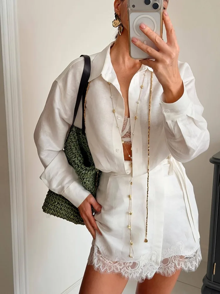 Llinar New Summer 2026 Women's Outfit Set Stylish Solid-Color Long-Sleeve Collared Shirt Paired with Lace-Panel Shorts
Llinar New Summer 2026 Women's Outfit Set Stylish Solid-Color Long-Sleeve Collared Shirt Paired with Lace-Panel Shorts