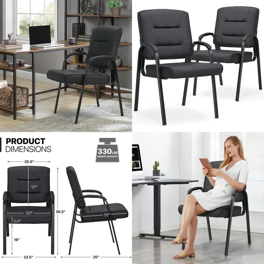 Pair of Black Faux Leather Armchairs for Office Waiting Areas, No Casters, Padded Arms, 330 lbs Capacity
Pair of Black Faux Leather Armchairs for Office Waiting Areas, No Casters, Padded Arms, 330 lbs Capacity