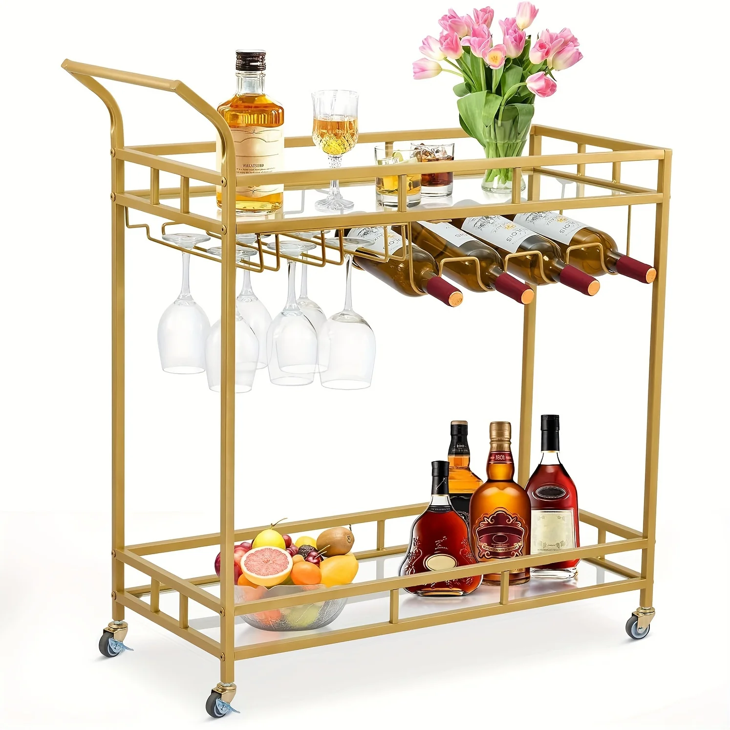 1pc, Bar Cart Golden, Home Bar Serving Cart, 2 Tier Storage Shelves Wine Cart With Handle For Living Room, Kitchen, Home Bar, Wi
1pc, Bar Cart Golden, Home Bar Serving Cart, 2 Tier Storage Shelves Wine Cart With Handle For Living Room, Kitchen, Home Bar, Wi