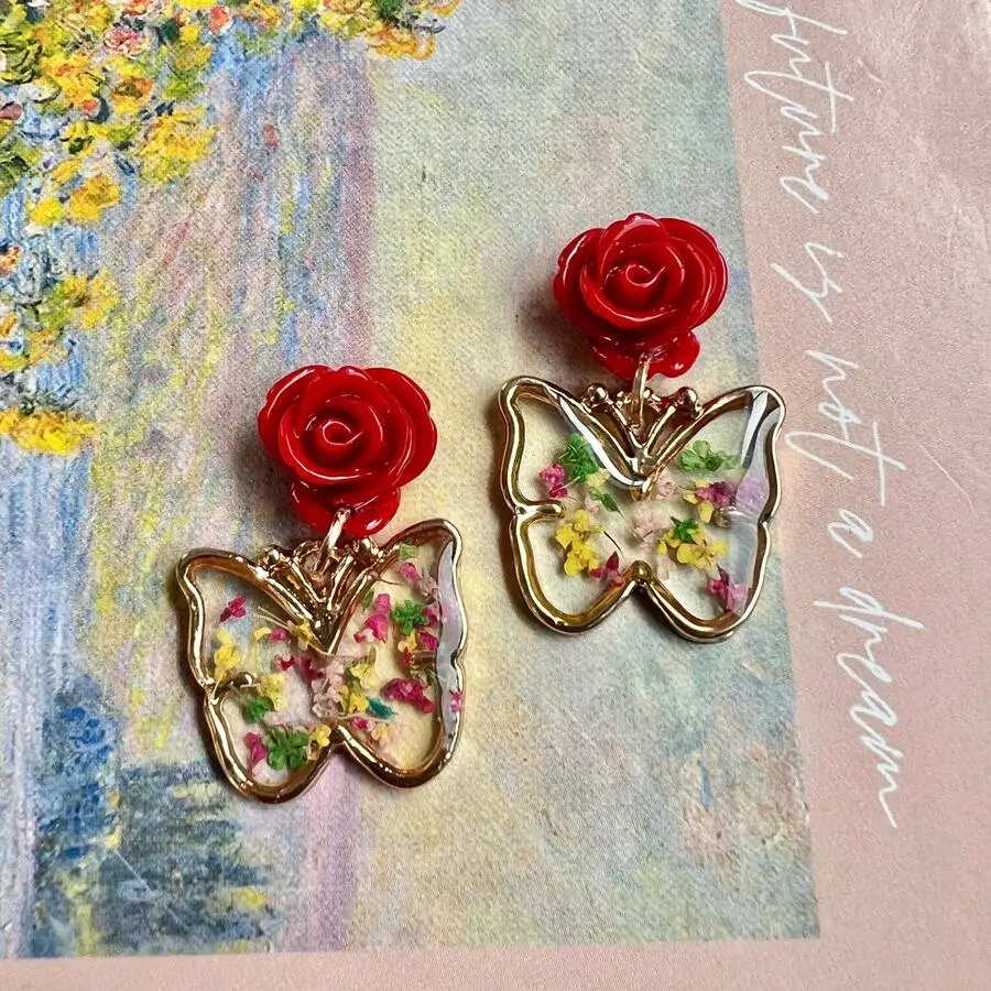 Red Rose Resin Butterfly Clip Earrings For Women Dried Flower Art Fashion Jewelry
Red Rose Resin Butterfly Clip Earrings For Women Dried Flower Art Fashion Jewelry
