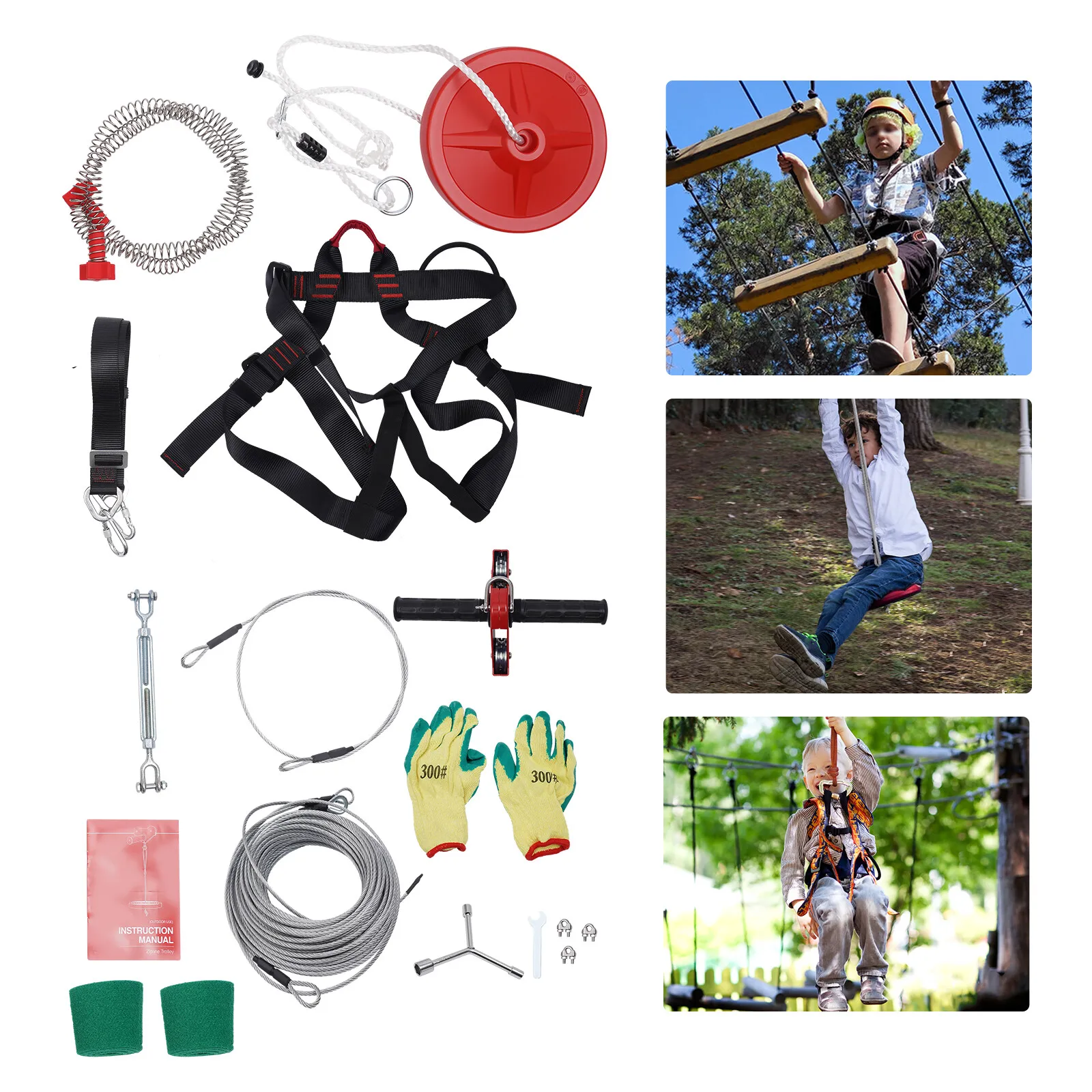 Main Cable Zip Line Kit with Swing Seat, Spring Brake, Safety Belt, Strap Seat, Gloves, Trolley Set for Kids and Adults, 120ft
Main Cable Zip Line Kit with Swing Seat, Spring Brake, Safety Belt, Strap Seat, Gloves, Trolley Set for Kids and Adults, 120ft