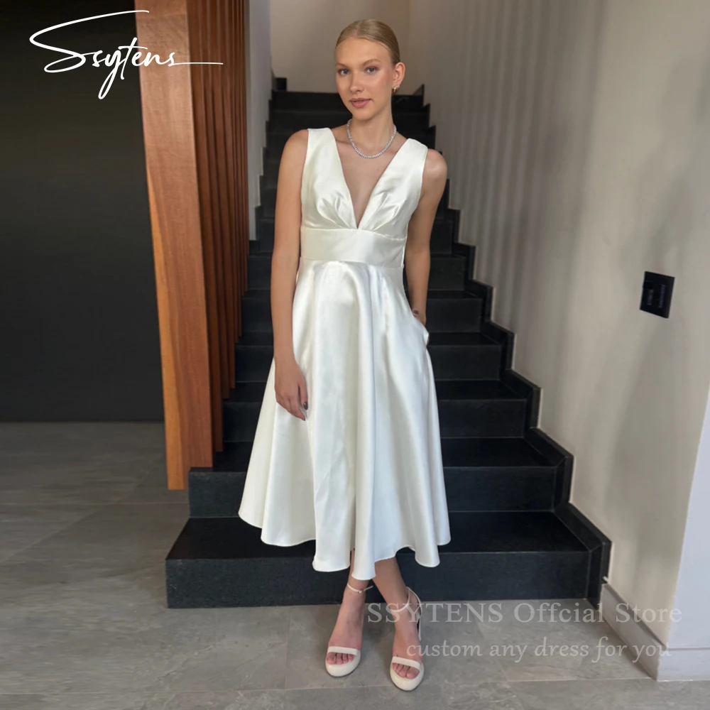 SSYTENS Simple Satin Wedding Dresses Women Midi Bride Dresses Customized Sleeveless Tea Length Backless Sexy Brides Bridal Gowns
SSYTENS Simple Satin Wedding Dresses Women Midi Bride Dresses Customized Sleeveless Tea Length Backless Sexy Brides Bridal Gowns