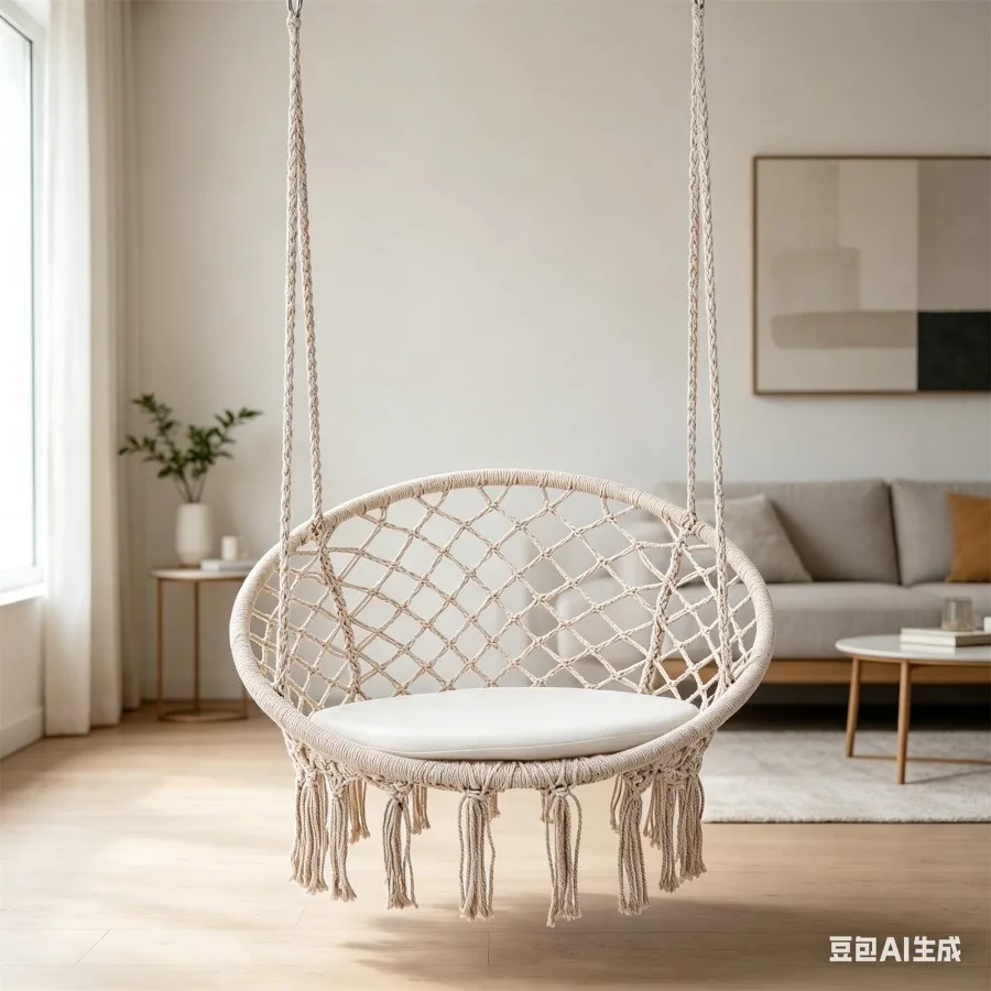 Macrame Swing Chair Hammock Chair with Round Cushion Seat Handmade Knitted Relax Hanging Cotton Rope Chair for Home Beige
Macrame Swing Chair Hammock Chair with Round Cushion Seat Handmade Knitted Relax Hanging Cotton Rope Chair for Home Beige