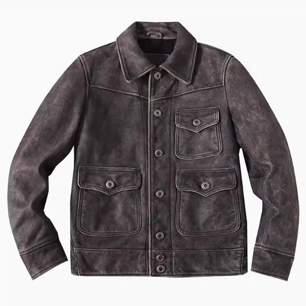 Old Fashion Mens Coat RL Farmer Jacket Cow Leather Slim Fit Man's Top Coat Cowhide Retro Casual Single Breasted Overcoats Short
Old Fashion Mens Coat RL Farmer Jacket Cow Leather Slim Fit Man's Top Coat Cowhide Retro Casual Single Breasted Overcoats Short
