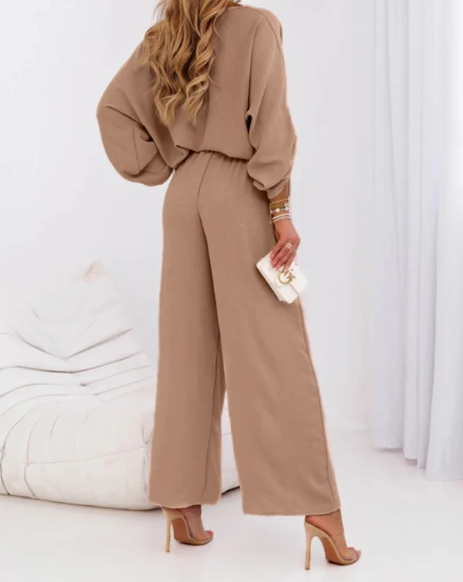 Two Piece Set Women Outfit 2025 Spring Solid Color V-Neck Long Sleeve Button Top & Casual Tied Waist Wide Leg Pants Set
Two Piece Set Women Outfit 2025 Spring Solid Color V-Neck Long Sleeve Button Top & Casual Tied Waist Wide Leg Pants Set