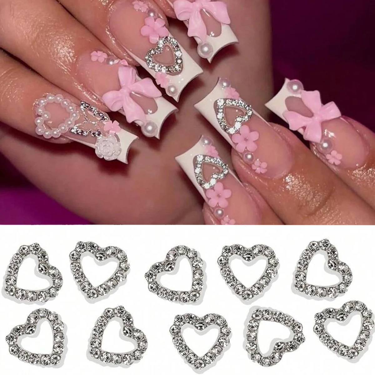 100pcs Silvery Heart-Shaped Nail Art Pendants Featuring A Diamond Design, Perfect for 3D Manicures and DIY Decorations.
100pcs Silvery Heart-Shaped Nail Art Pendants Featuring A Diamond Design, Perfect for 3D Manicures and DIY Decorations.