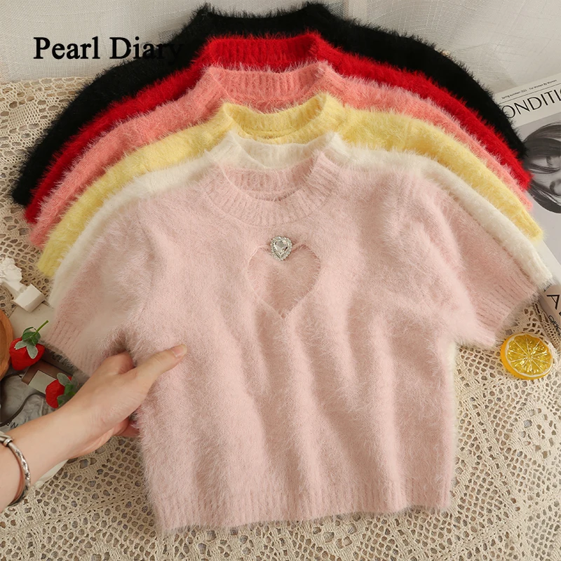 Pearl Diary Women Knitting Crop Tops Fashion Summer Cut Out O-Neck Pullover T-Shirt Love Hollow Out Sweet Short Sleeves Tops
Pearl Diary Women Knitting Crop Tops Fashion Summer Cut Out O-Neck Pullover T-Shirt Love Hollow Out Sweet Short Sleeves Tops