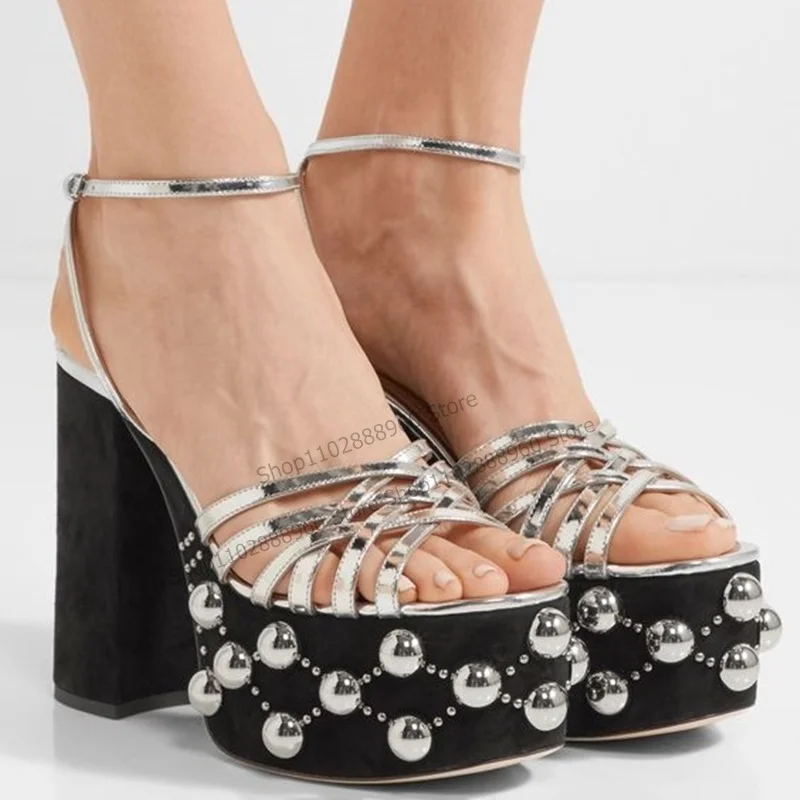 Metallic Mixed Color Platform Rivet Decor Sandals Chunky High Heel Women Shoes Ankle Buckle Strap Open Toe Sexy Zapatillas Mujer
Metallic Mixed Color Platform Rivet Decor Sandals Chunky High Heel Women Shoes Ankle Buckle Strap Open Toe Sexy Zapatillas Mujer