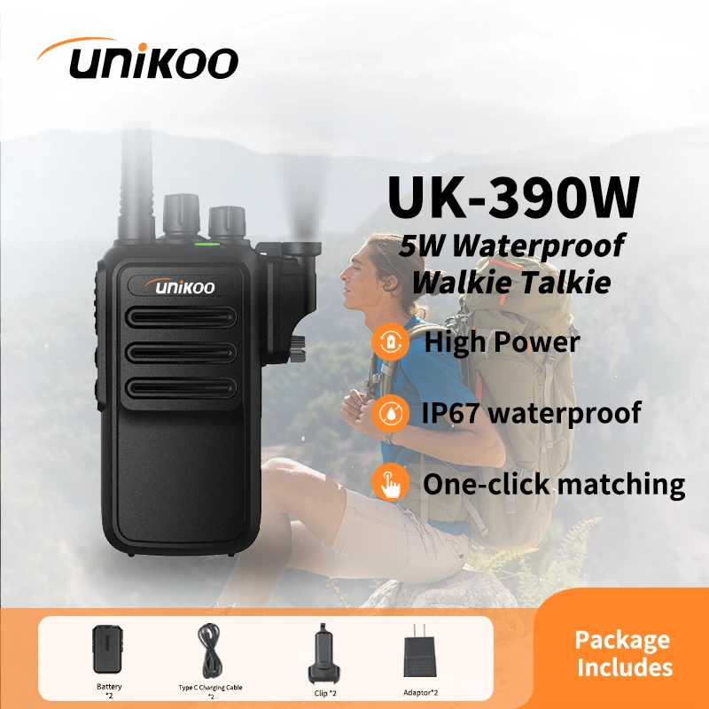 UNIKOO UK390W 5W Walkie Talkie Long Range 3-5Km Powerful IP67 Waterproof VHF or UHF 1pc or 2pcs Durable Two Way Radio Station
UNIKOO UK390W 5W Walkie Talkie Long Range 3-5Km Powerful IP67 Waterproof VHF or UHF 1pc or 2pcs Durable Two Way Radio Station
