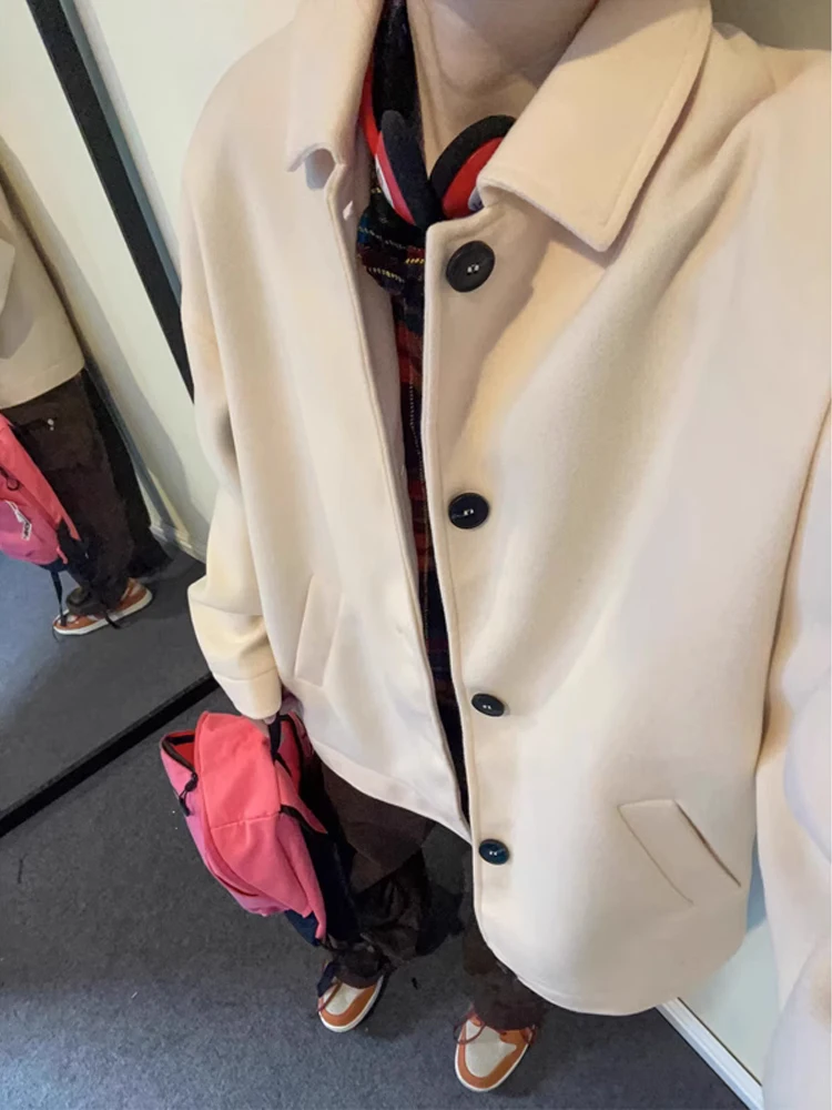 Korean Sle Men's ort Woolen Coat Jaet Briti Chic Spring Faion Outerwear Breathable Polyester Fiber Long Sve
Korean Sle Men's ort Woolen Coat Jaet Briti Chic Spring Faion Outerwear Breathable Polyester Fiber Long Sve