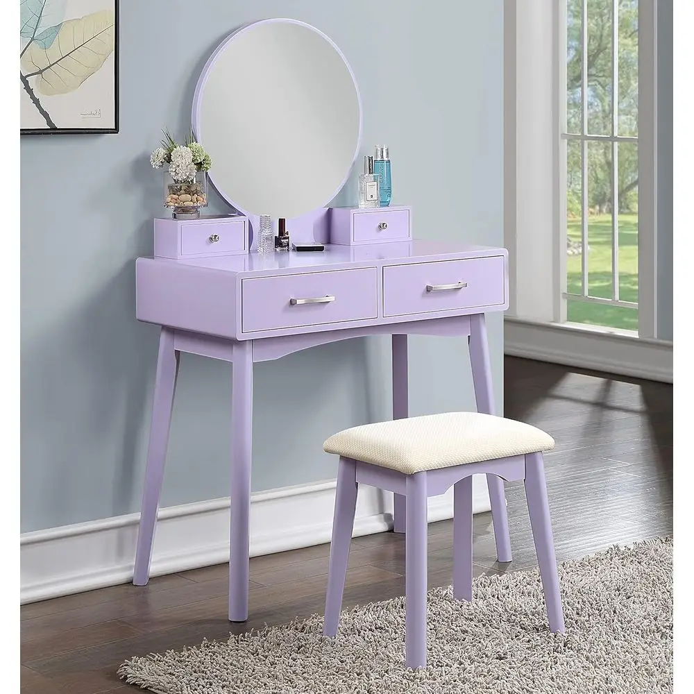 Large Round Mirror Vanity Set with Cushioned Stool for Beauty Makeup
Large Round Mirror Vanity Set with Cushioned Stool for Beauty Makeup